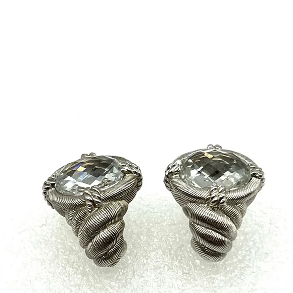 Judith Ripka Earrings Clear Quartz Sterling Silver Pierced Omega Clips  Earrings - Picture 9 of 14